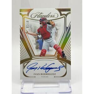 2024 Panini Flawless Ivan Rodriguez Gold On Card Auto /10 SP Texas Rangers Pudge